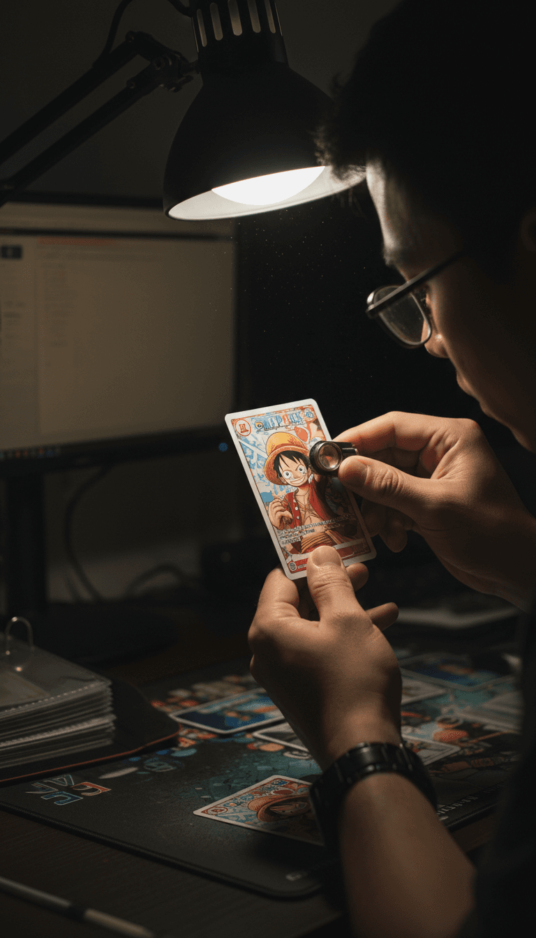 Inspecting a One Piece card condition
